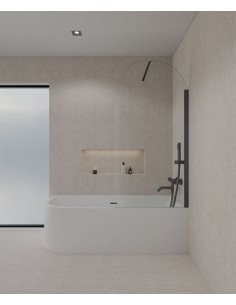 Pare-baignoire fixe 70 x 140 cm en verre trempé arche avec profilé et barre de renfort gun metal - Leira