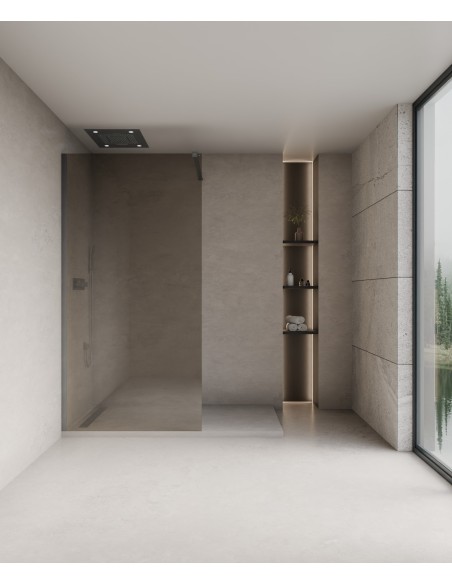 Mira - Paroi de douche fixe fumée café - 90 cm