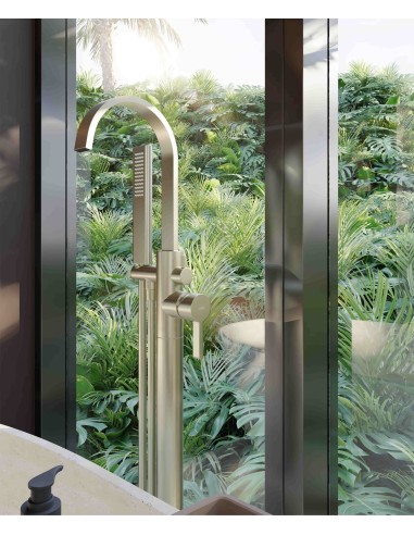 Robinet mitigeur de bain & douche au sol Doré brossé - Fiumina