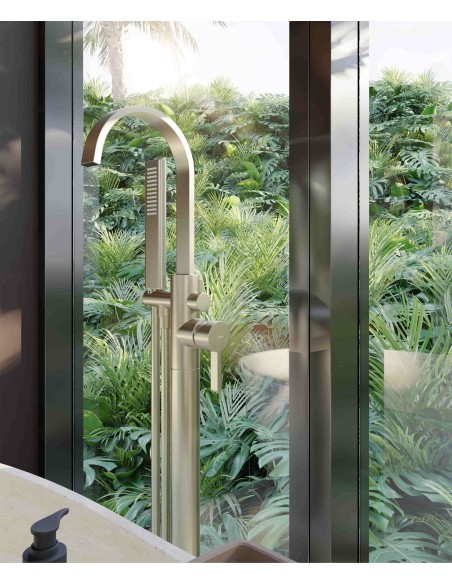Robinet mitigeur de bain & douche au sol Doré brossé - Fiumina