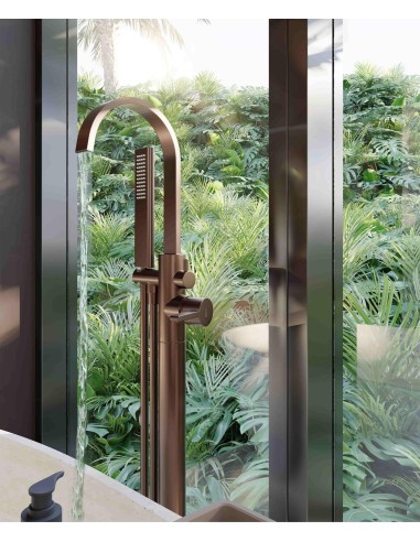 Robinet mitigeur de bain & douche au sol Or rose brossé - Fiumina