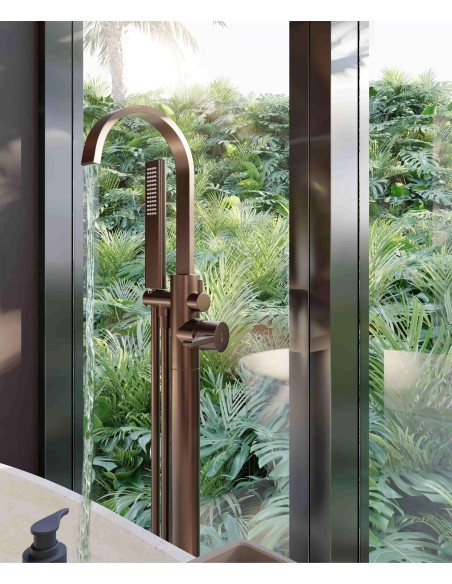 Robinet mitigeur de bain & douche au sol Or rose brossé - Fiumina