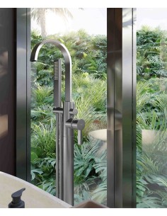 Robinet mitigeur de bain & douche au sol Gun métal - Fiumina