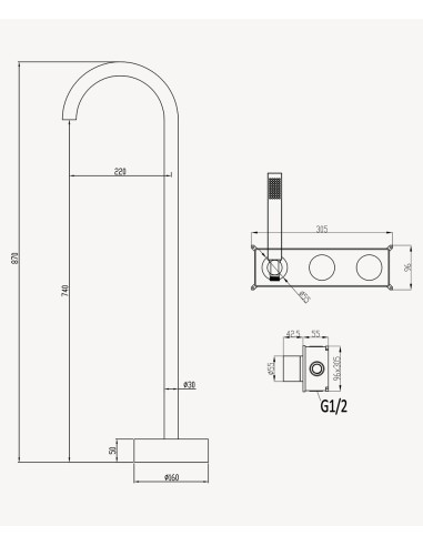 Mitigeur de baignoire sur pied et encastré Or rose brossé - Leros