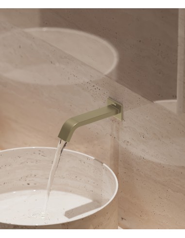 Robinet lavabo automatique mural, eau froide Doré brossé - Fiumina