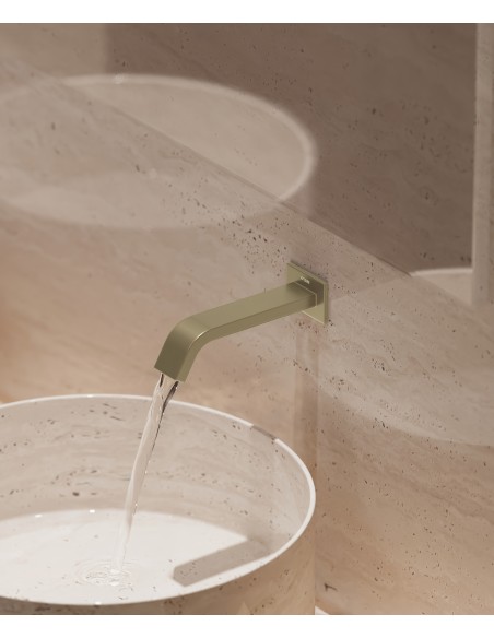 Robinet lavabo automatique mural, eau froide Doré brossé - Fiumina