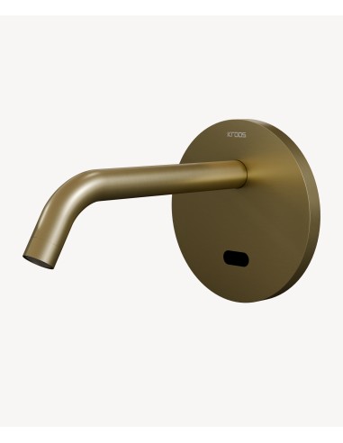 Robinet lavabo automatique mural avec plaque, eau froide Doré brossé - Corbeau