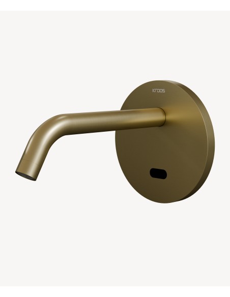 Robinet lavabo automatique mural avec plaque, eau froide Doré brossé - Corbeau