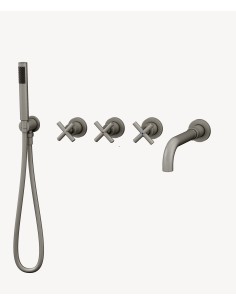Mélangeur de bain encastré 5 trous Nickel brossé - Corbeau