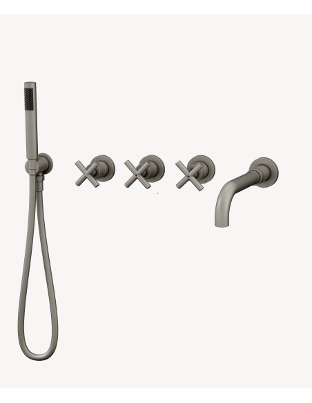 Mélangeur de bain encastré 5 trous Nickel brossé - Corbeau