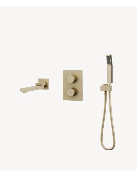 Robinet mitigeur thermostatique bain-douche à encastré Doré brossé - Sirius