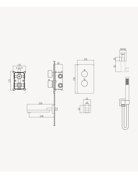 Robinet mitigeur thermostatique bain-douche à encastré Or Rose - Sirius