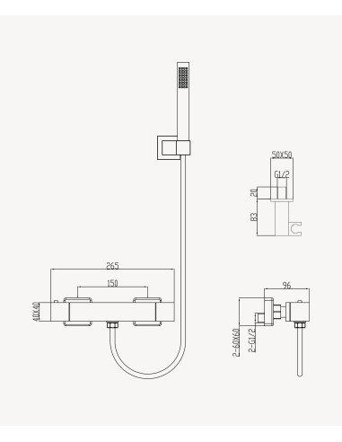 Mitigeur thermostatique de douche mural Or rose - Sirius