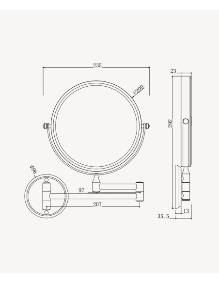 Miroir grossissant rond - Doré brossé