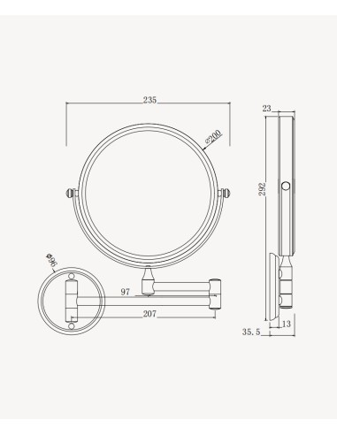 Miroir grossissant rond - Doré