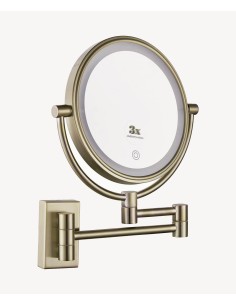 Miroir grossissant mural avec éclairage LED - Doré brossé
