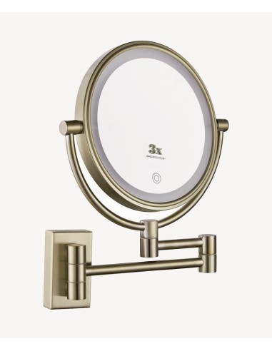 Miroir grossissant mural avec éclairage LED - Doré brossé