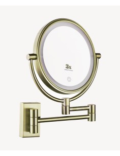 Miroir grossissant mural avec éclairage LED - Doré