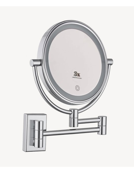 Miroir grossissant mural avec éclairage LED - Chromé