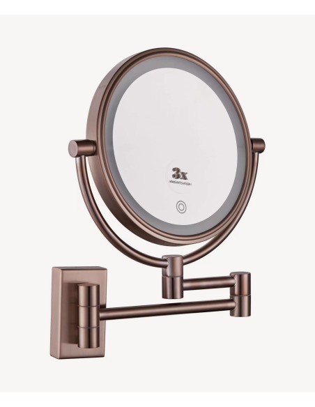Miroir grossissant mural avec éclairage LED - Or rose brossé
