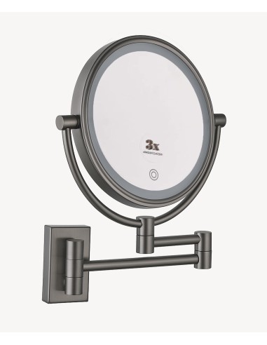 Miroir grossissant mural avec éclairage LED - Gun métal