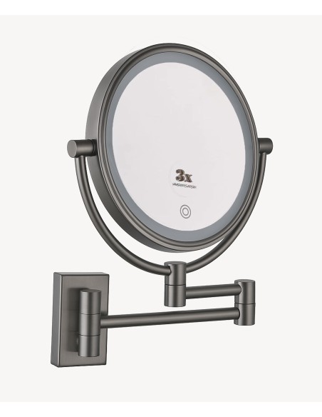 Miroir grossissant mural avec éclairage LED - Gun métal