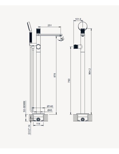 Mitigeur thermostatique de baignoire sur pied Bronze - Hera