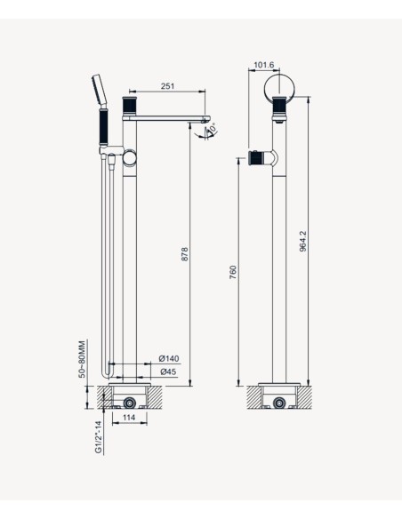 Mitigeur thermostatique de baignoire sur pied Bronze - Hera