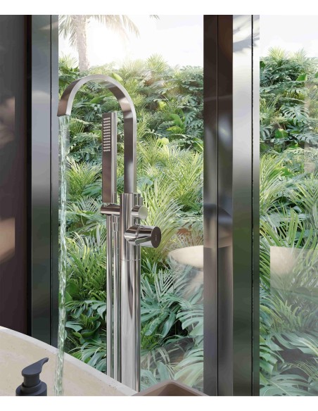 Robinet mitigeur de bain & douche au sol Chromé - Fiumina