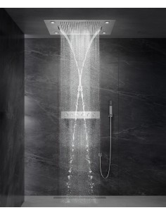 Composition de douche thermostatique avec ciel de pluie LED et chromothérapie 80x60 cm - Chromé