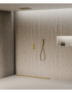 Ciel de douche thermostatique encastré au plafond 500 mm, 3 jets de corps Doré brossé - Sirius