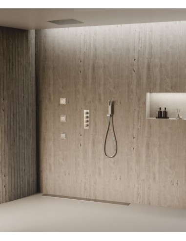 Ciel de douche thermostatique encastré au plafond 500 mm, 3 jets de corps Nickel brossé - Sirius
