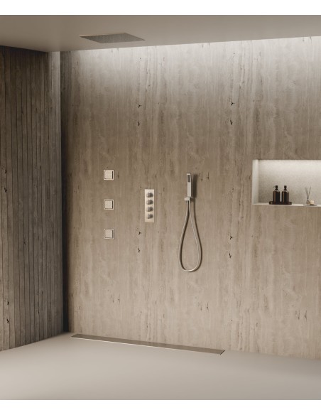 Ciel de douche thermostatique encastré au plafond 500 mm, 3 jets de corps Nickel brossé - Sirius