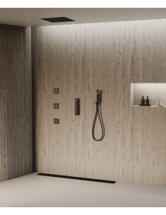 Ciel de douche thermostatique encastré au plafond 500 mm, 3 jets de corps Noir - Sirius