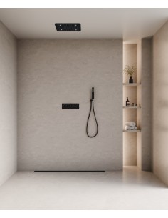 Composition de douche thermostatique encastrée plafond à LED - Noir