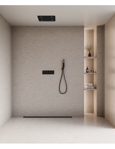 Composition de douche thermostatique encastrée plafond à LED - Noir
