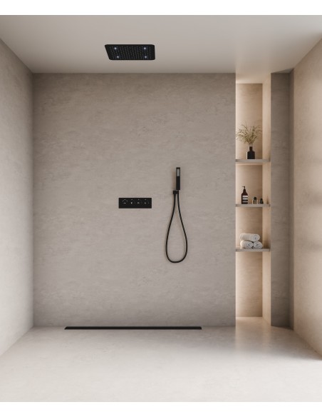 Composition de douche thermostatique encastrée plafond à LED - Noir