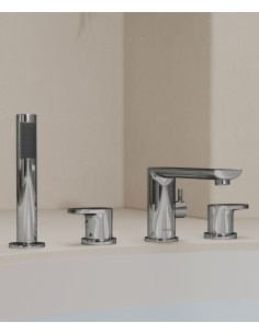 Robinet mélangeur bain-douche 4 trous sur plage Chromé - Nunki
