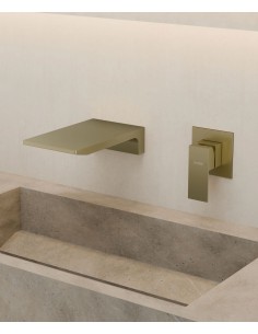 Mitigeur lavabo mural cascade Doré brossé - Thilia