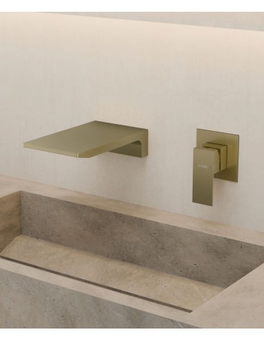 Mitigeur lavabo mural cascade Doré brossé - Thilia
