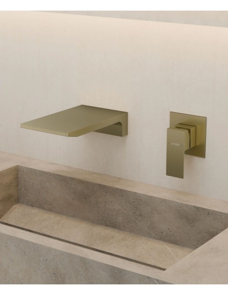 Mitigeur lavabo mural cascade Doré brossé - Thilia