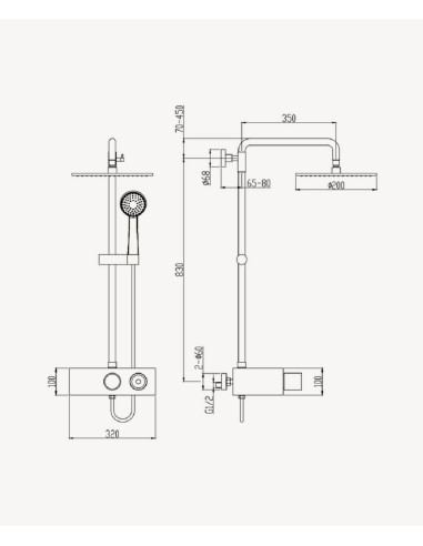 Colonne de douche avec tablette doré brossé, style moderne - Tabarca