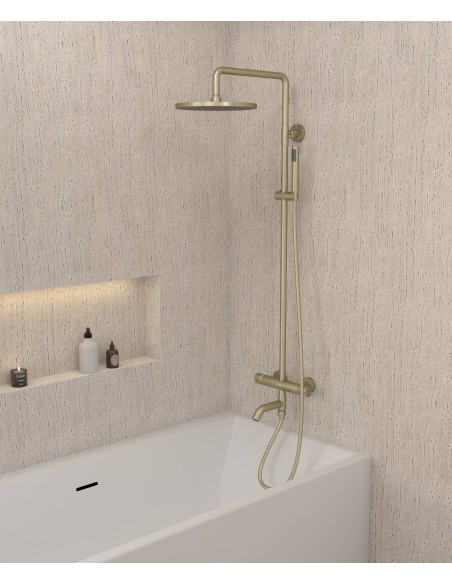 Colonne bain douche thermostatique doré brossé avec sécurité anti-brûlures - Corbeau