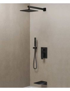 Colonne de douche et bain encastrée avec bec cascade Noir - Thilia