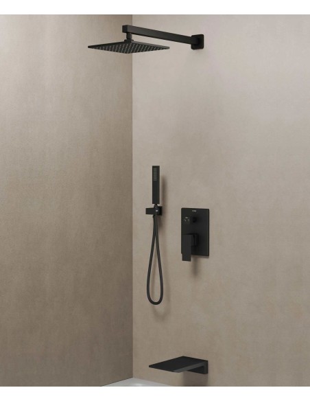 Colonne de douche et bain encastrée avec bec cascade Noir - Thilia