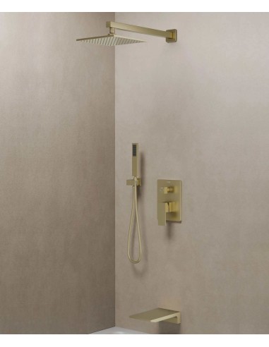Colonne de douche et bain encastrée avec bec cascade Doré brossé - Thilia