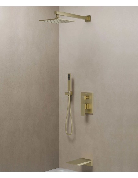 Colonne de douche et bain encastrée avec bec cascade Doré brossé - Thilia