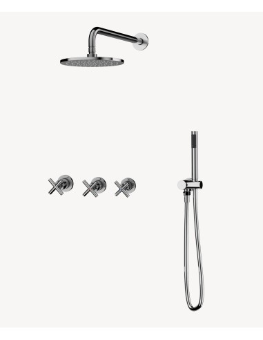 Pack mélangeur de douche avec poignée en croix à encastrer Chromé - Corbeau