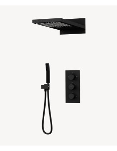 Colonne de douche encastrable thermostatique avec pommeau double fonction pluie et cascade Noir -  Sirius