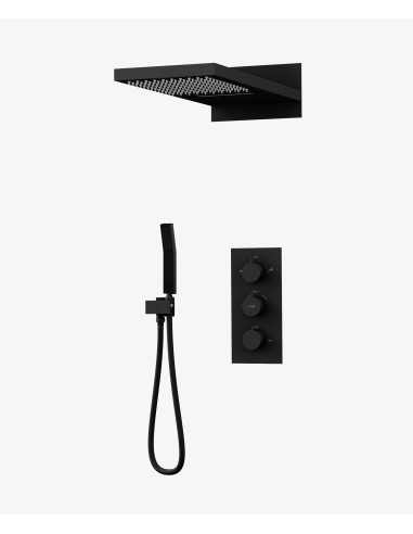 Colonne de douche encastrable thermostatique avec pommeau double fonction pluie et cascade Noir -  Sirius
